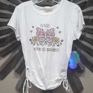 White Graphic Tee with Butterfly Design